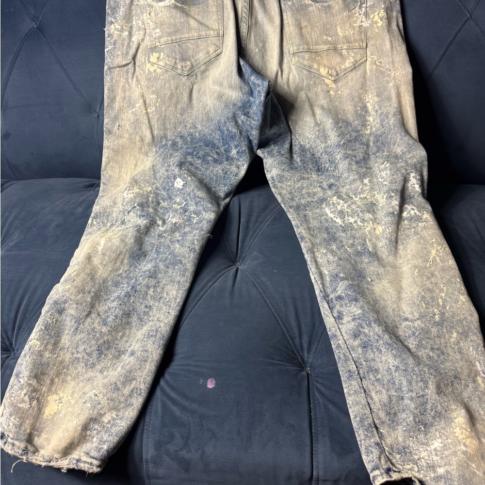 Jordan Craig Distressed Blue and Tan Relaxed Jeans